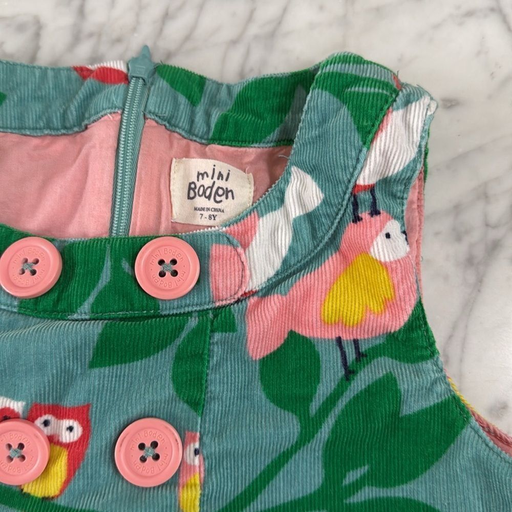 Mini Boden Girls Corduroy Bird Owl Retro Dress Size 7/8 Years - Picture 2 of 6